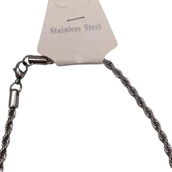 4mm Mens Stainless Steel Twist Rope Chain Necklace 18in With Lobster Clasp - Picture 4 of 12